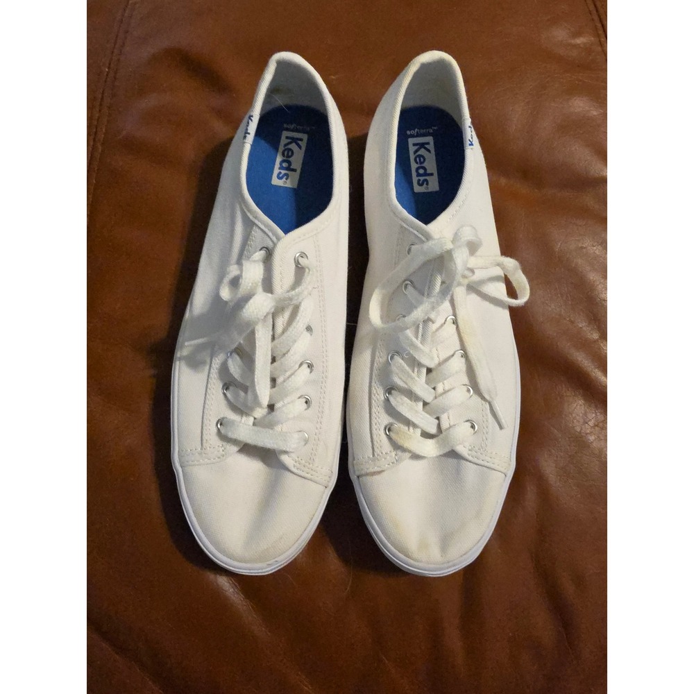 Keds Triple Kick White Canvas Platform Sneakers Womens 9 WF57306 Softerra